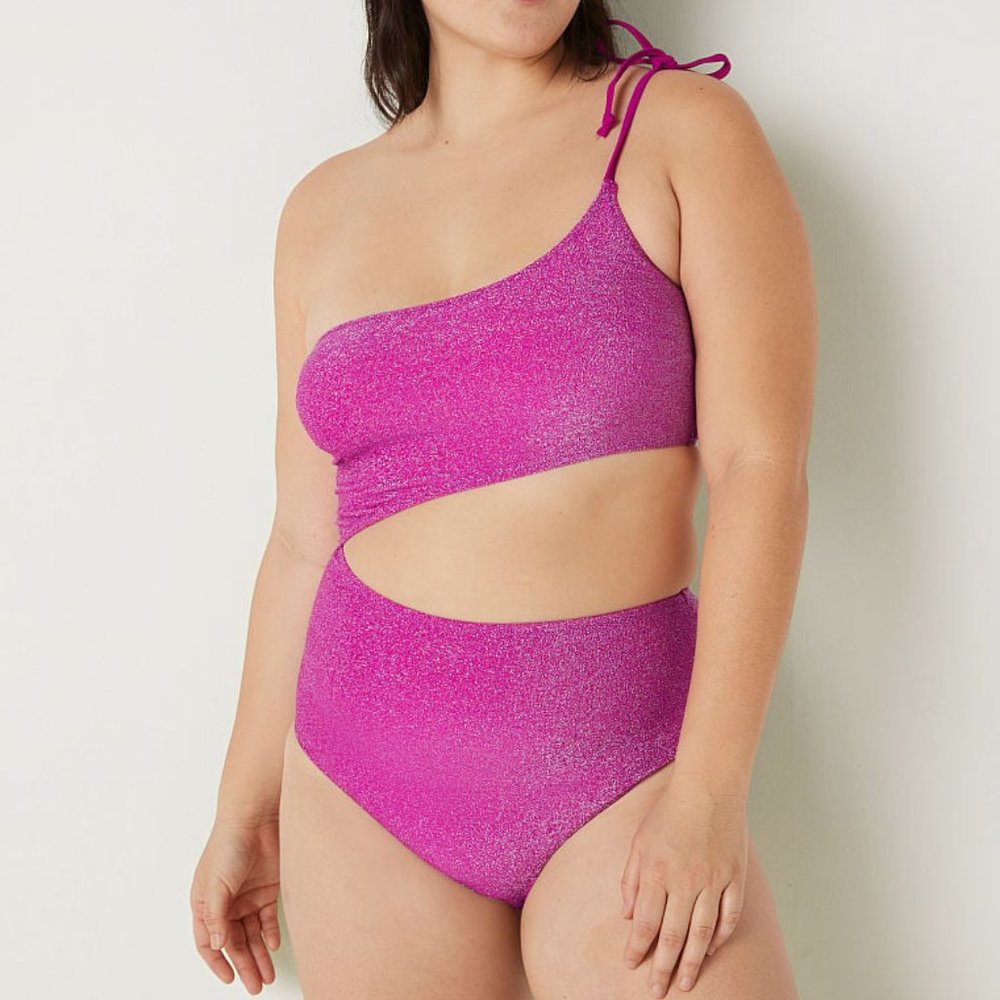 VICTORIA'S SECRET PINK SHIMMER ONE SHOULDER ONE-PIECE SWIMSUIT ~NWT